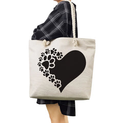 Casual Dog Paw Printed Shoulder Bag High Capacity Purple Tote Bags Handbags