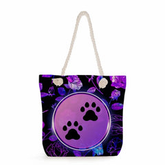Casual Dog Paw Printed Shoulder Bag High Capacity Purple Tote Bags Handbags
