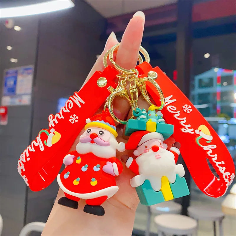 Cartoon Santa Snowman Key Chain Pendant Christmas