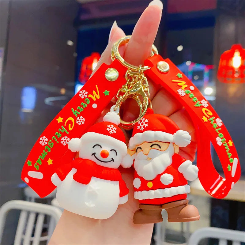 Cartoon Santa Snowman Key Chain Pendant Christmas