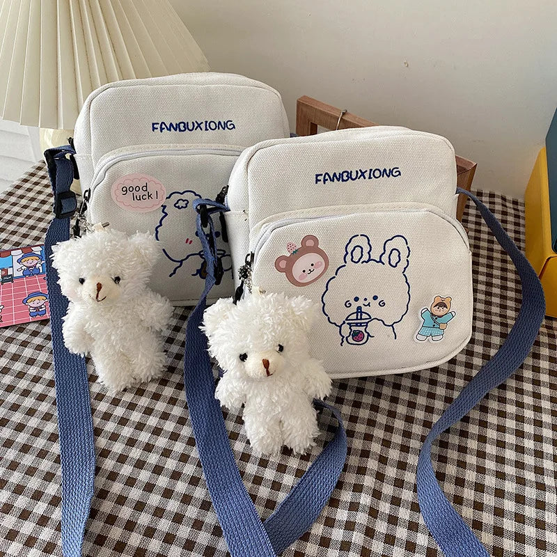 Cartoon Bear Student Shoulder Bag Casual Canvas Messenger Bag