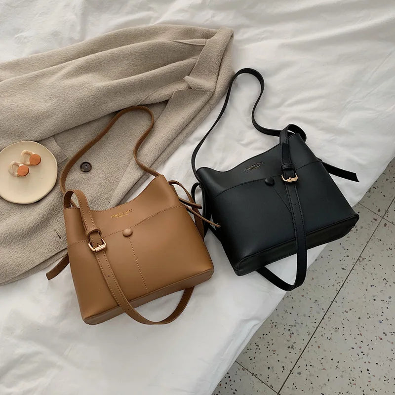 Casual Buckets Bag Women Shoulder Bags Soft Pu Leather Crossbody Bag