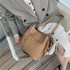 Casual Buckets Bag Women Shoulder Bags Soft Pu Leather Crossbody Bag