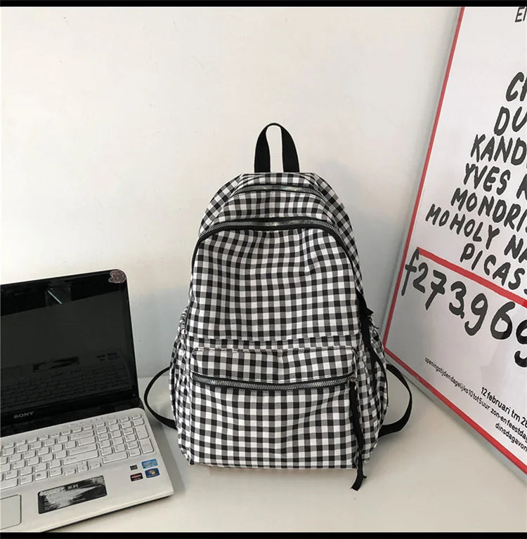 Plaid Daypack Laptop Bag Large Capacity Travel Backpack