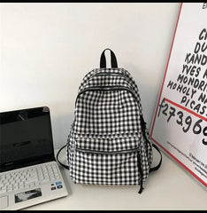 Plaid Daypack Laptop Bag Large Capacity Travel Backpack