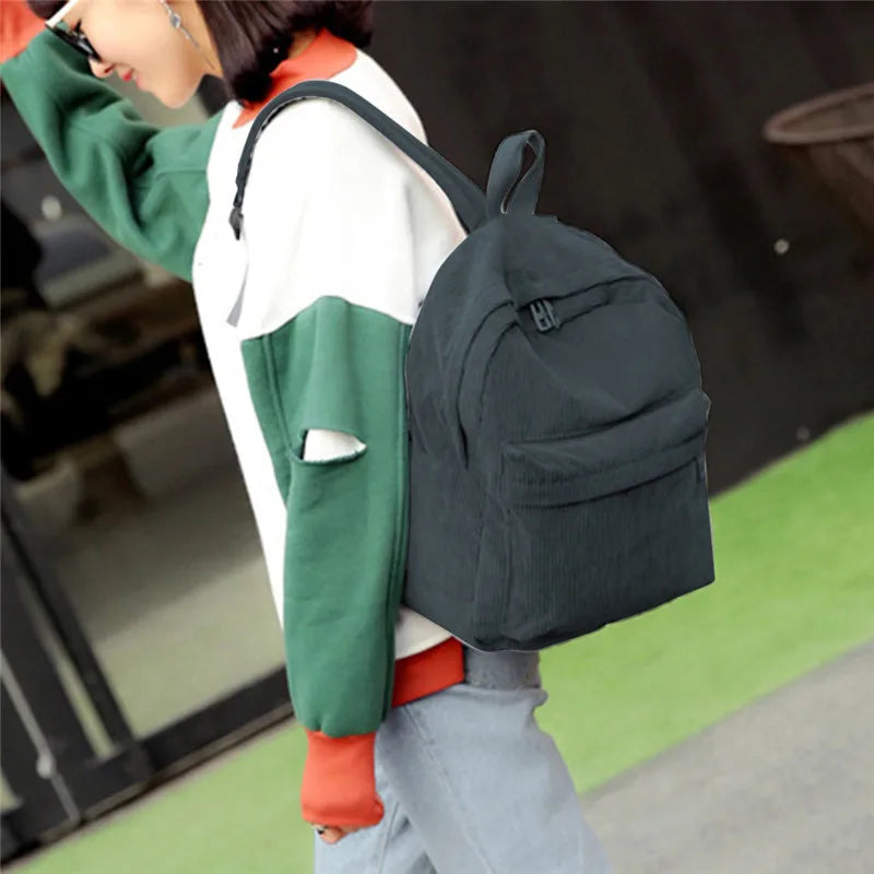 Corduroy Backpack Women Lightweight School Bag