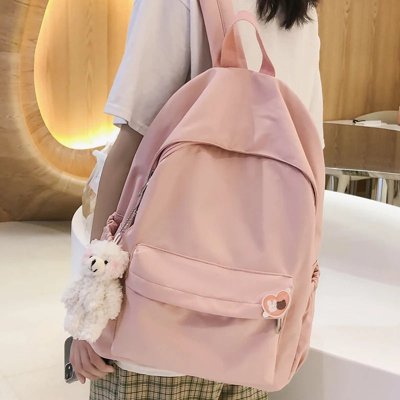 Casual Backpacks Women Solid Shoulder Bag Nylon Teenage Girl School Bag