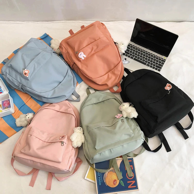Casual Backpacks Women Solid Shoulder Bag Nylon Teenage Girl School Bag