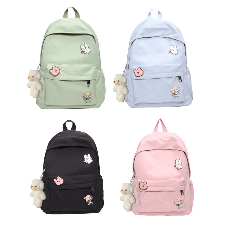 Women's Solid Shoulder Bag Nylon Student Backbag