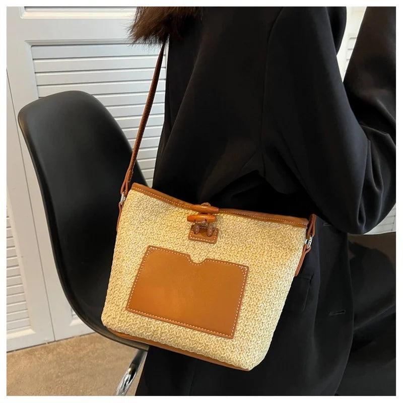 Casual Big Straw Shoulder Bags For Women