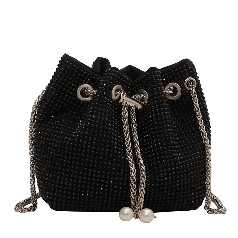 Casual PU Leather Shoulder Bag for Women Rhinestone Crossbody Handbags