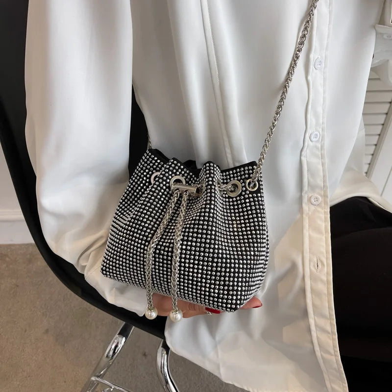 Casual PU Leather Shoulder Bag for Women Rhinestone Crossbody Handbags