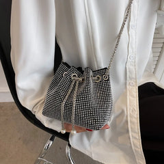 Casual PU Leather Shoulder Bag for Women Rhinestone Crossbody Handbags