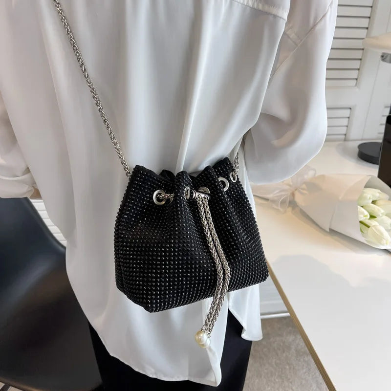 Casual PU Leather Shoulder Bag for Women Rhinestone Crossbody Handbags
