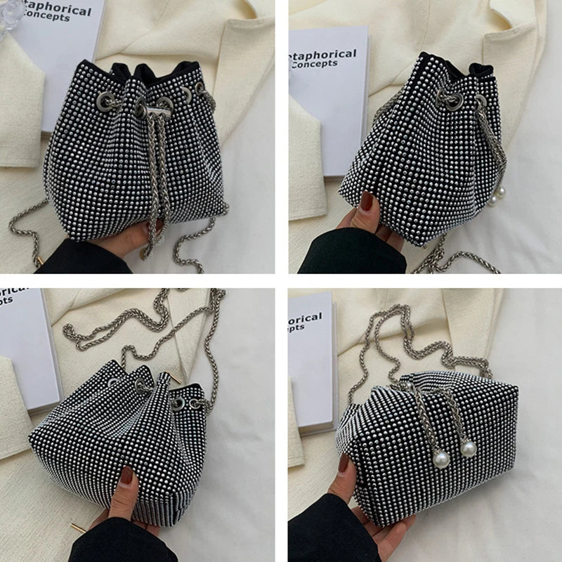 Casual PU Leather Shoulder Bag for Women Rhinestone Crossbody Handbags