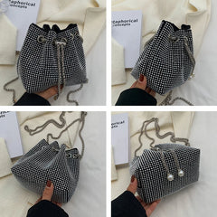 Casual PU Leather Shoulder Bag for Women Rhinestone Crossbody Handbags