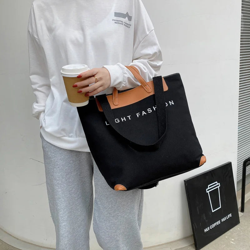 Canvas Crossbody Bag Letters Large Tote Shoulder Messenger Bag