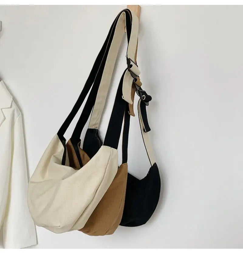 Canvas Hobos Crossbody Bags for Women Large Capacity Tote Lady Messenger Bag