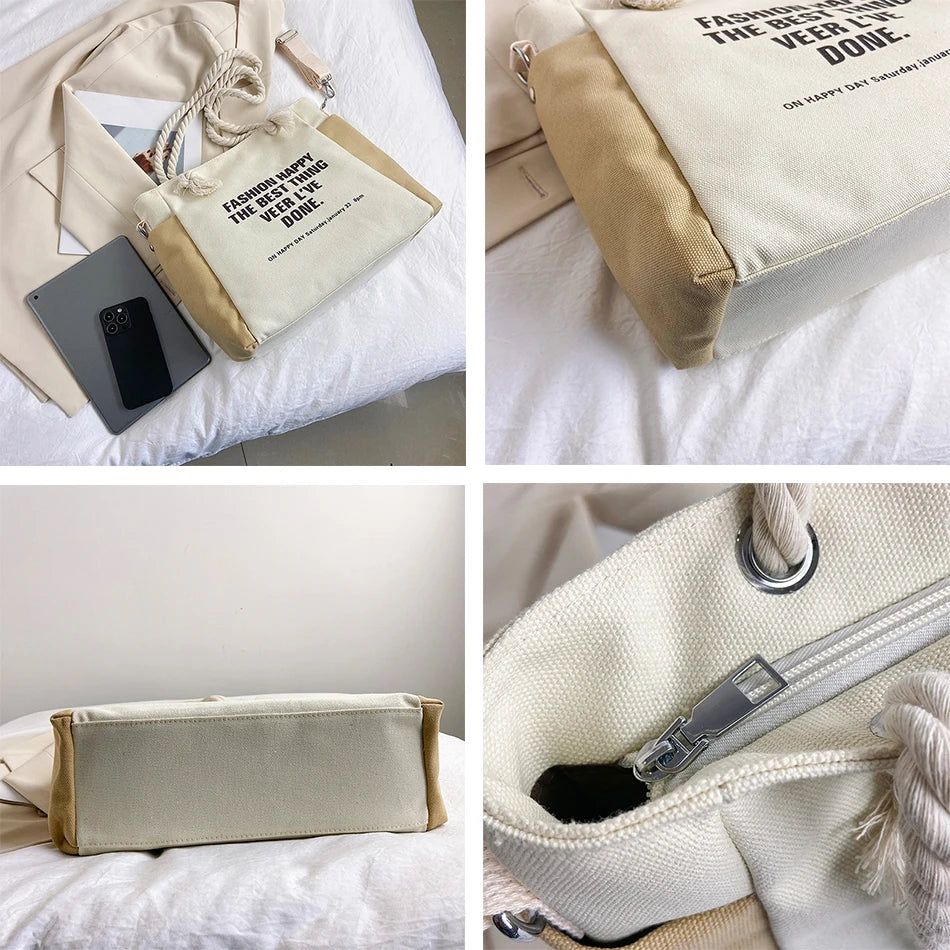Casual Canvas Shoulder Messenger Bags for Women Large Capacity Travel Handbags