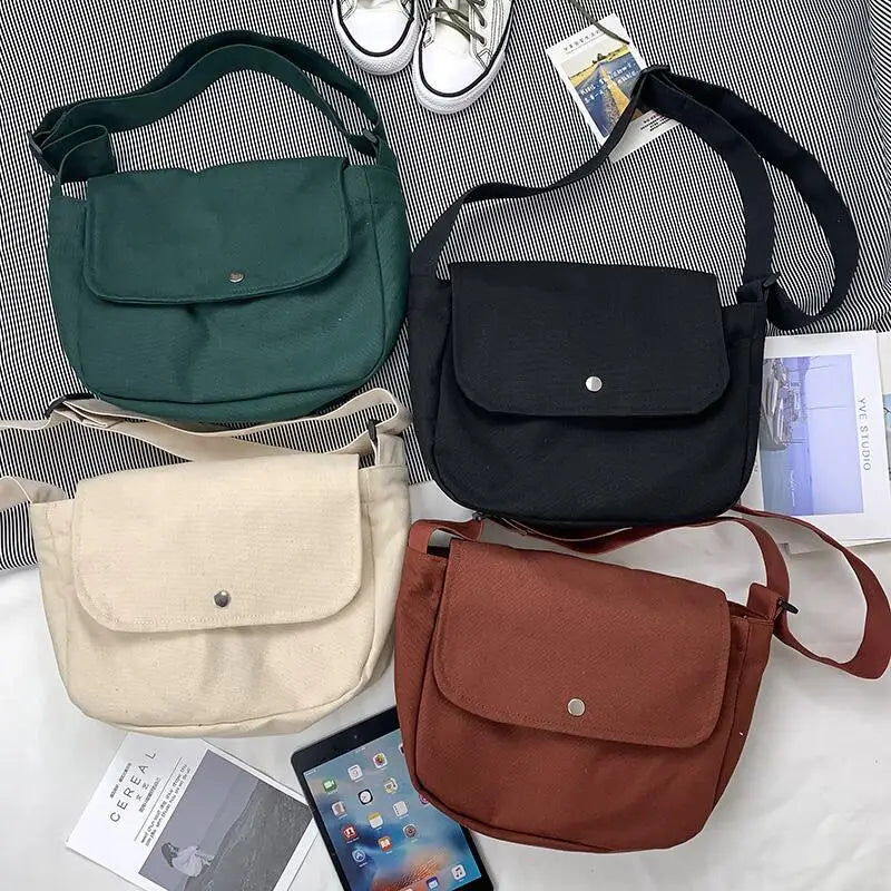 Casual Canvas Shoulder Bag for Women Girls Student Big Crossbody Book Bag
