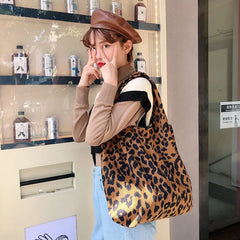 Leopard Pattern Corduroy Tote Bag for Women