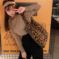 Leopard Pattern Corduroy Tote Bag for Women