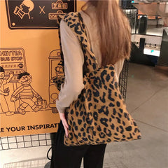Leopard Pattern Corduroy Tote Bag for Women