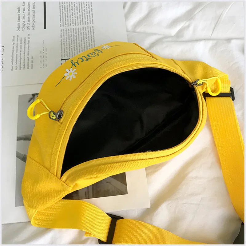 Casual Canvas Women Waist Packs Solid Chest Bag Girls Dumpling Shape Shoulder Ba