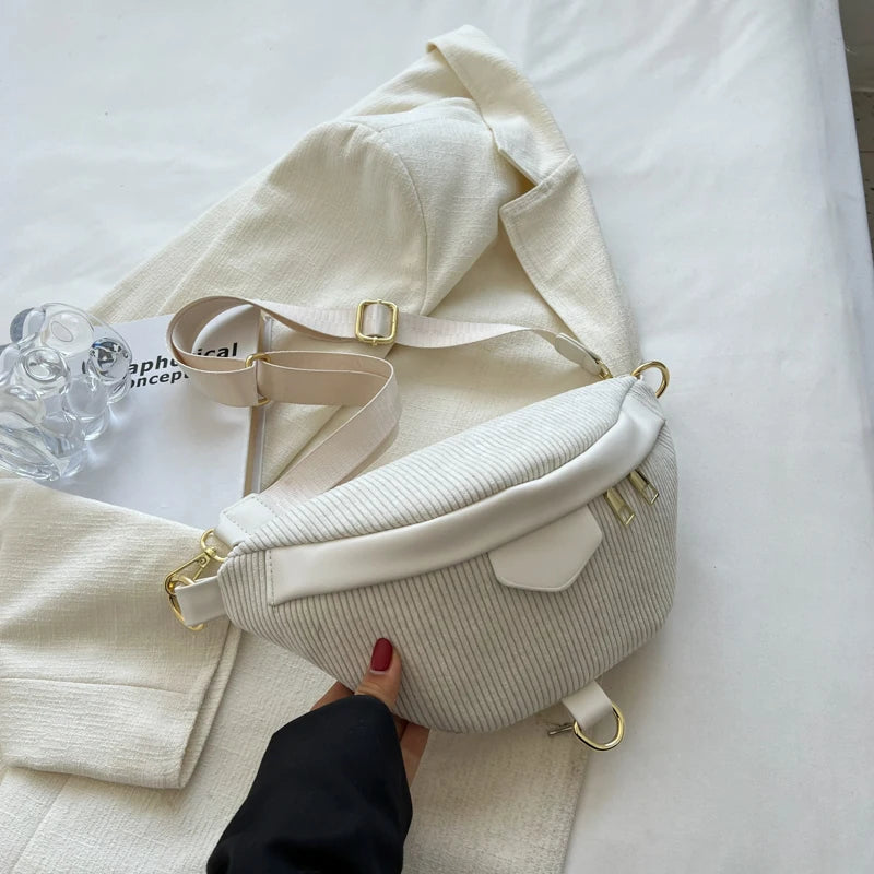 Casual Corduroy Crossbody Bag for Women Fanny Waist Pack