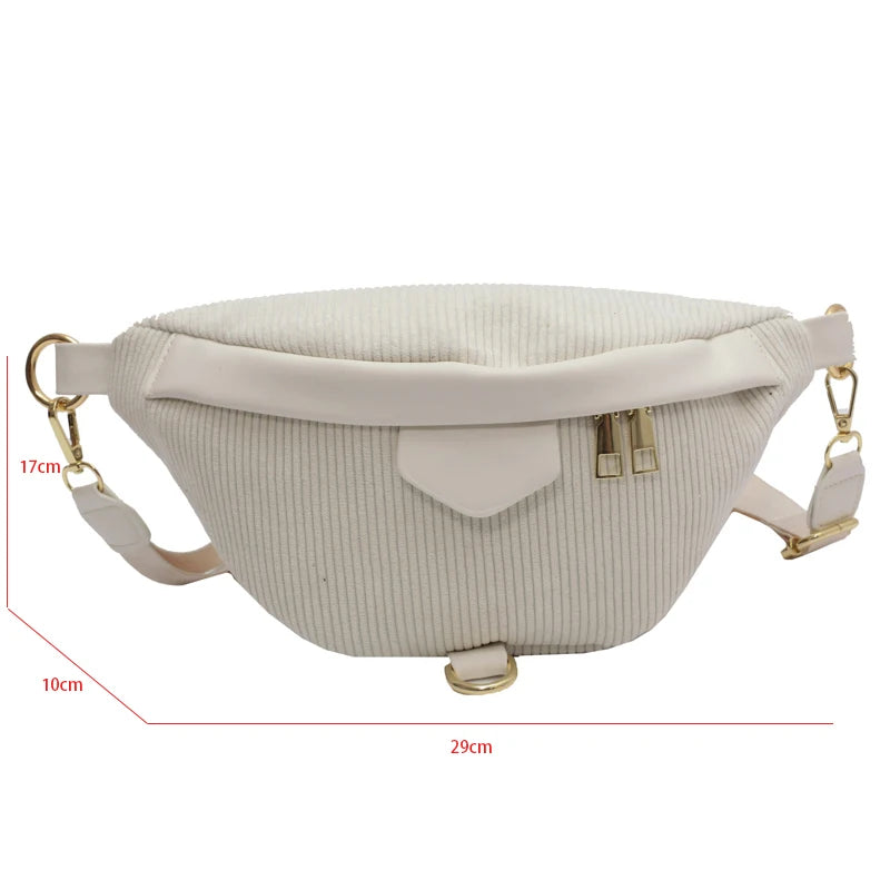 Casual Corduroy Crossbody Bag for Women Fanny Waist Pack