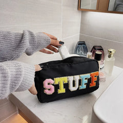 Embroidery Letter Patch Makeup Bag Zipper Storage Organizer