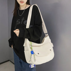 Casual Couple Phone Pouch Nylon Messenger Bag with Pendant