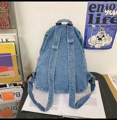 Casual Cowboy Women Backpack Large Capacity Denim Schoolbag for Teenage Girls