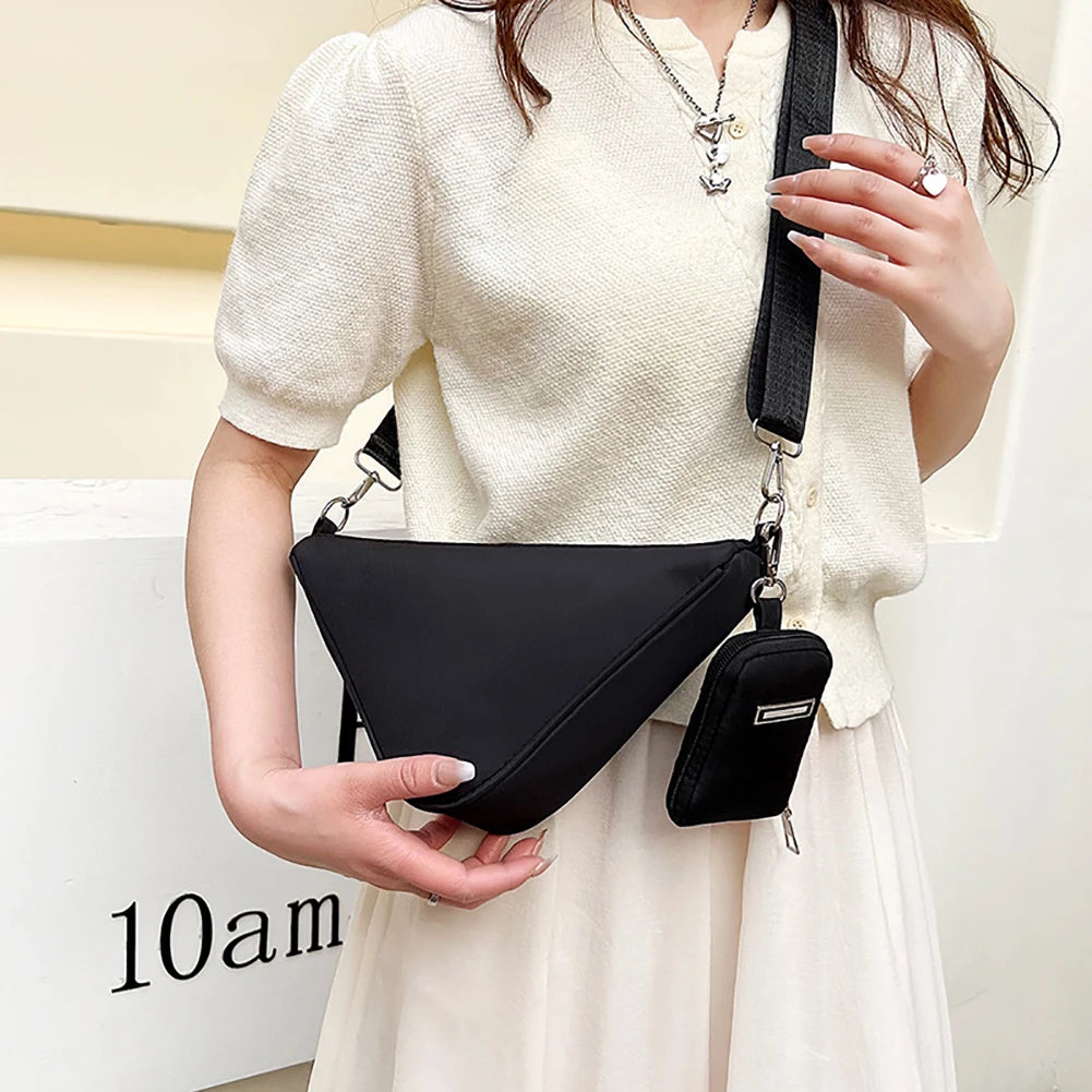 Casual Shoulder Triangle Bag Solid Nylon Women Handbags
