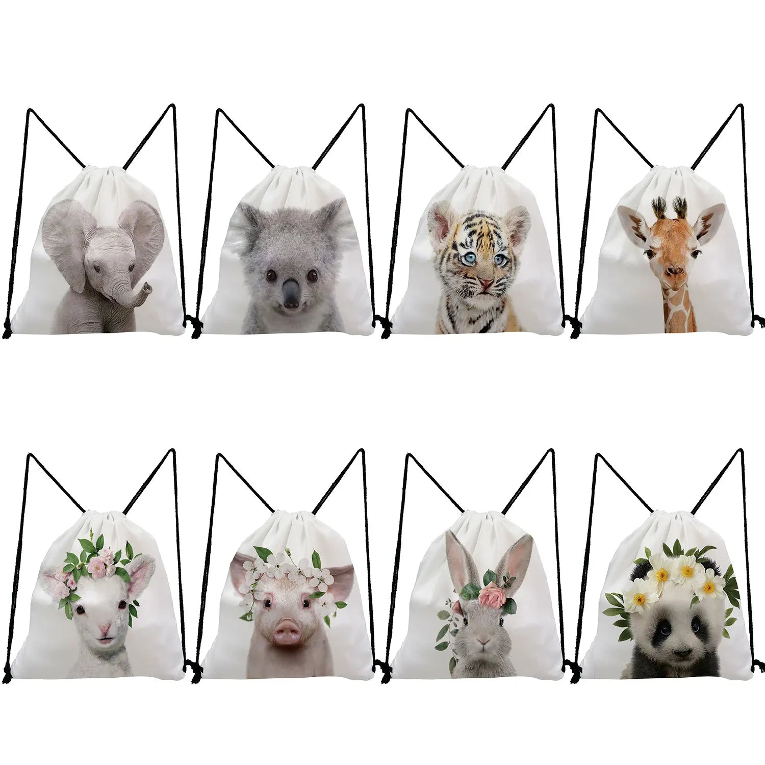 Animal ID Drawstring Backpacks for Students Portable Gift Bag