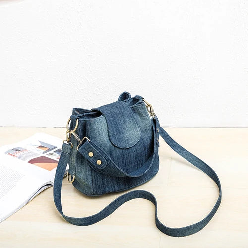 Denim Bucket Bag for Women Shoulder Crossbody Big Totes
