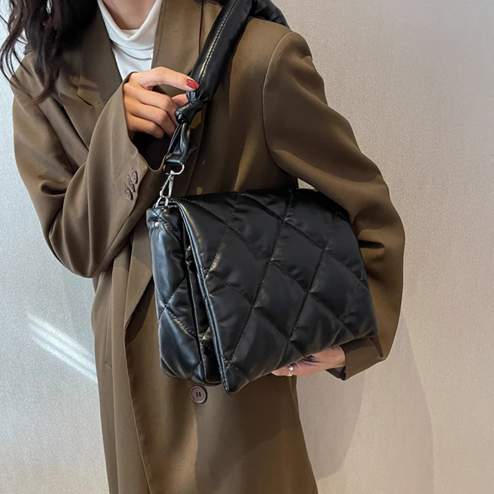 Casual Down Quilted Women's Shoulder Bag Soft Square Handbag for Women
