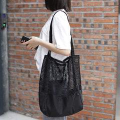 Casual Hollow Out Canvas Shoulder Bag Large Capacity Handbag