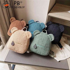 Fleece Bear Shoulder Bag Women Backpack Handbag School Travel Rucksack