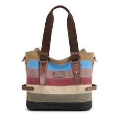 Striped Handbag Ladies Shoulder Bag Summer Vintage Cotton Tote Canvas Bag