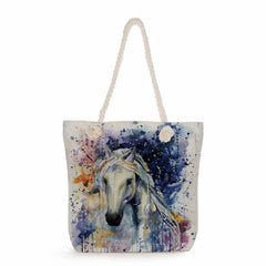 Watercolor Horse Print Tote Bag Casual Handbag for Women