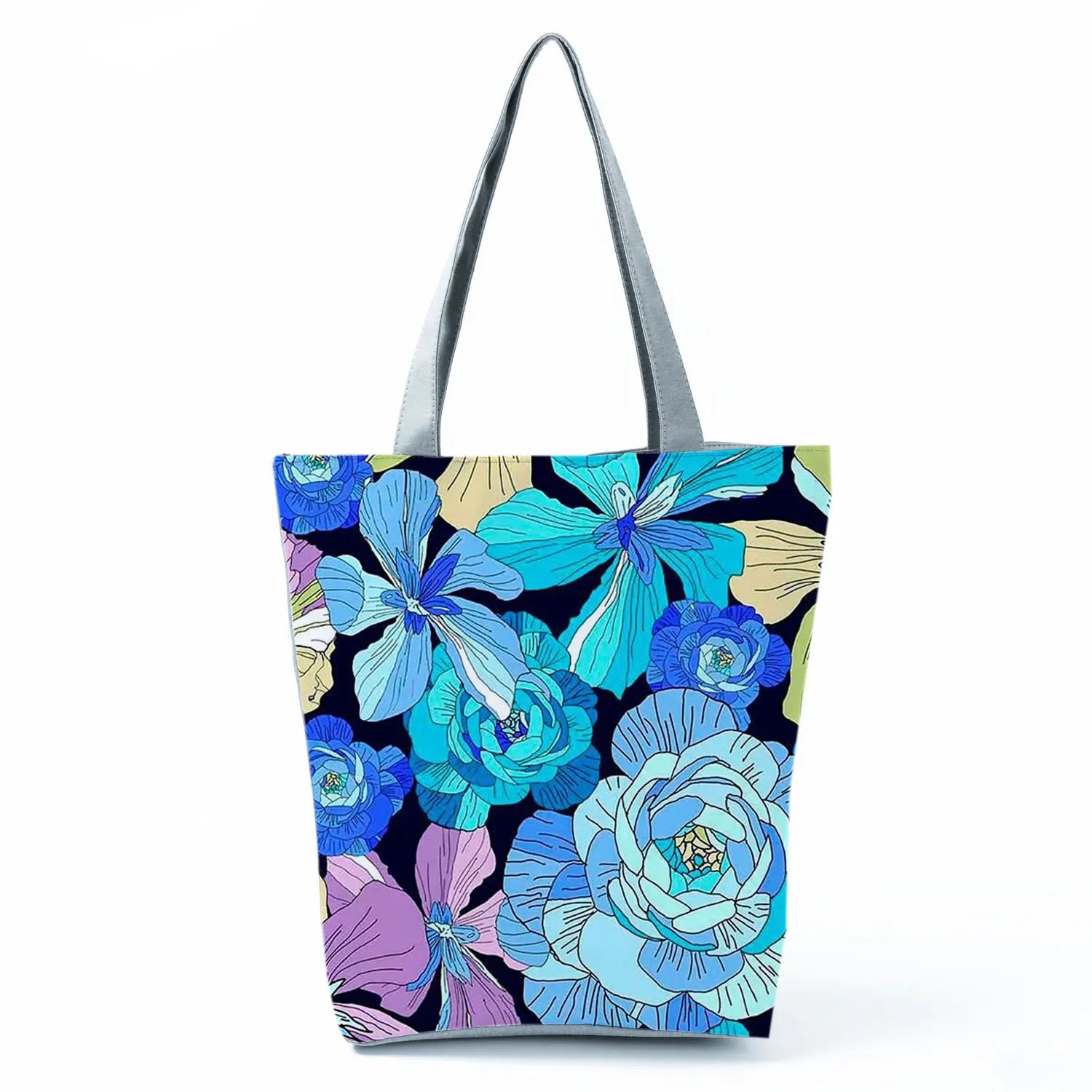Portable Shopping Bag Pretty Blossom Print Handbags Foldable Beach Shoulder Bag