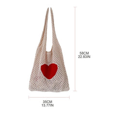Casual Hollow Shoulder Bag Heart Knitted Bag Handbag Large Capacity