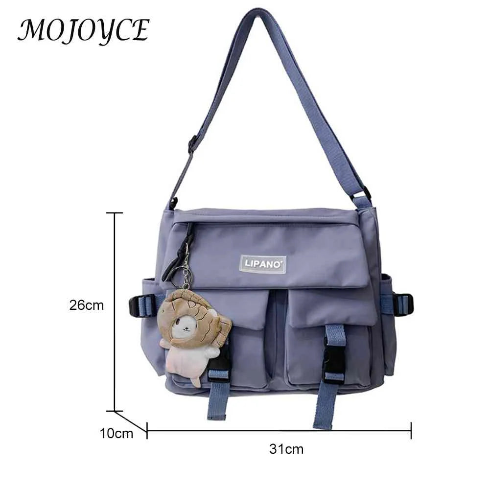 Casual Nylon Crossbody Bag with Pockets and Pendant Decor