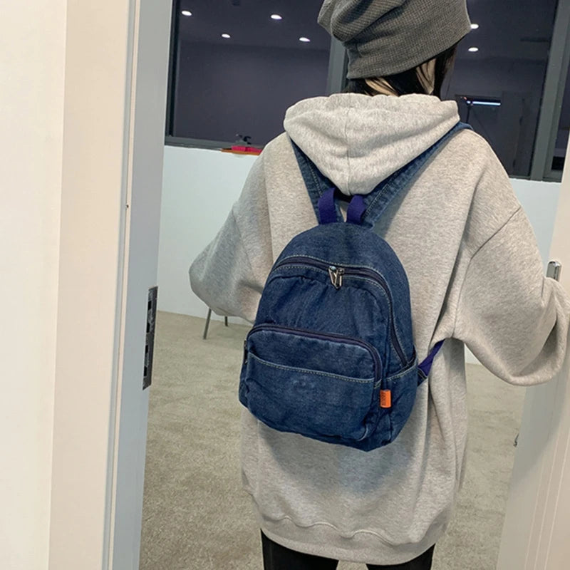 Casual Denim Women Backpack High Capacity Travel Bag