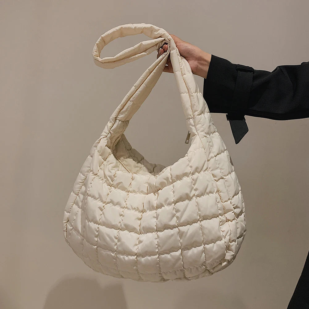 Lattice Pattern Eiderdown Shoulder Bag - Portable Travel Tote