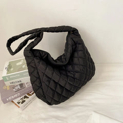 Large Capacity Shoulder Bag Women Lattice Pattern Handbag Solid Travel Totes