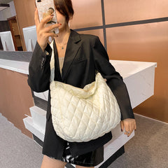 Large Capacity Shoulder Bag Women Lattice Pattern Handbag Solid Travel Totes