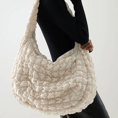 Casual Large Capacity Tote Shoulder Bags Ruched Handbag Nylon Crossbody Bag