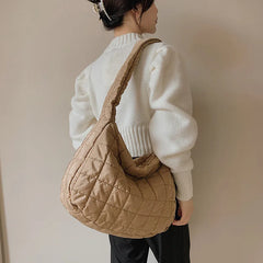 Casual Large Capacity Tote Shoulder Bag Quilted Nylon Handbag